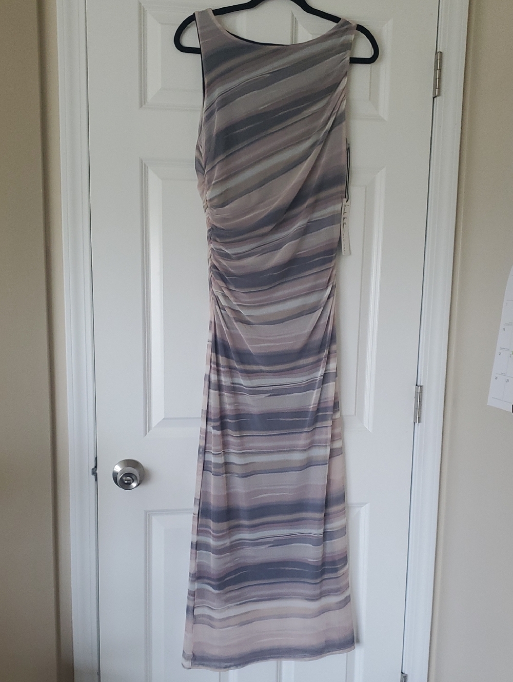 Sleeveless Maxi Dress in Lavender and Gray Stripe
